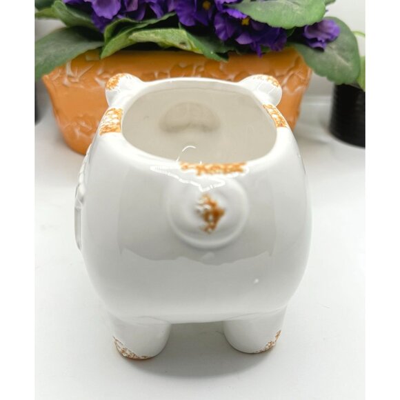 Vintage Ceramic Pig Planter With OINK Text - White & Distressed Orange - Picture 3 of 12